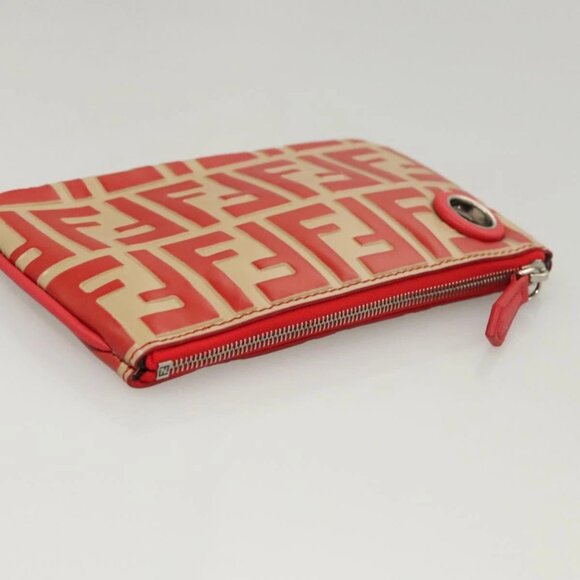 FENDI Zucca Canvas Triplet Pouch Black Brown Red Auth ac3770 - Picture 11 of 16